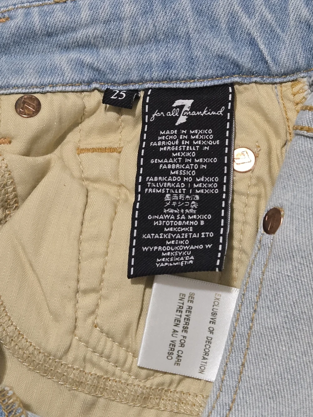 ​7 For All Mankind High Rise Paperbag Waist Straight Leg Jeans Light Wash 25